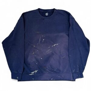 Navy Blue Faded Paint Splattered Crewneck Sweatshirt Men's XXL Grunge Workwear